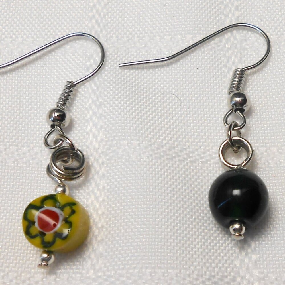 No 1371 Handmade asymetrical earrings with blowtorch glass beads